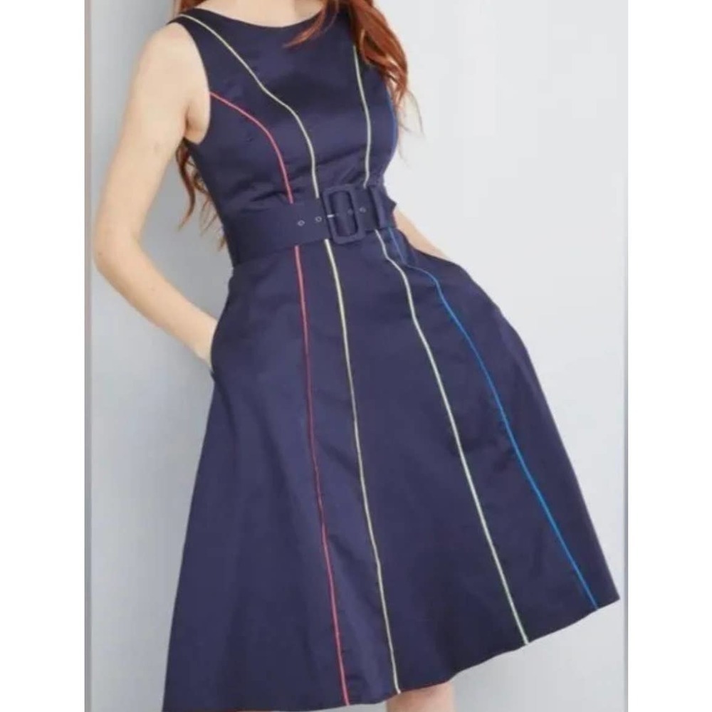NWT ModCloth Between the Lines Navy Fit & Flare Dress Sz. XXS